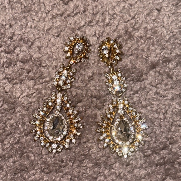 Gold & Studded Dangling Earrings - GREAT for Weddings! - Picture 2 of 2